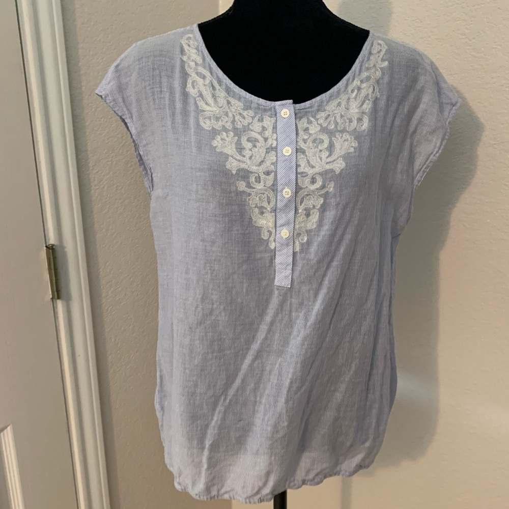 Loft lightweight cotton blue and white striped top shirt blouse